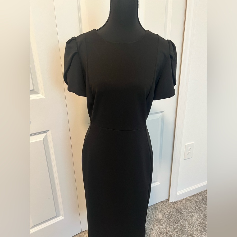 Classic Black Puff-Sleeve Sheath Dress